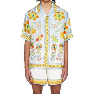 NEW CASABLANCA yoruba flowers silk twill shirt in blue multi